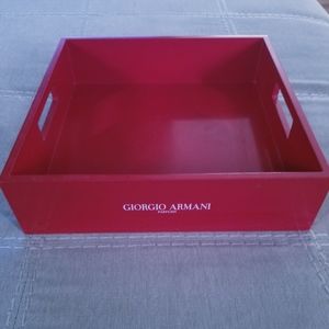 Giorgio Armani Parfums RED TRAY Wooden 9x9 vanity tray for perfumes, makeup etc.